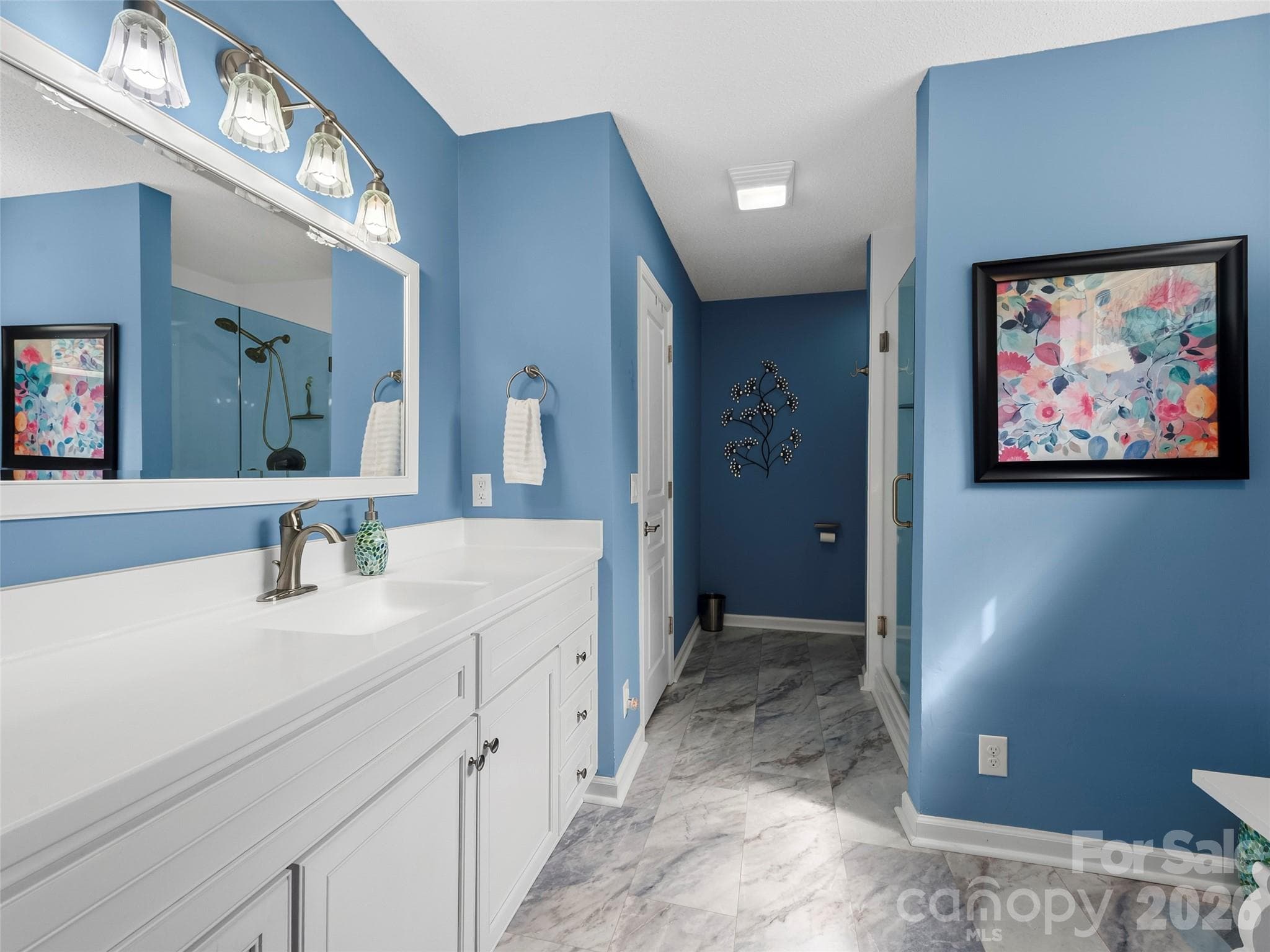 Updated Primary Bathroom with modern walk-in shower - 196 Snowy Egret Way, Hendersonville