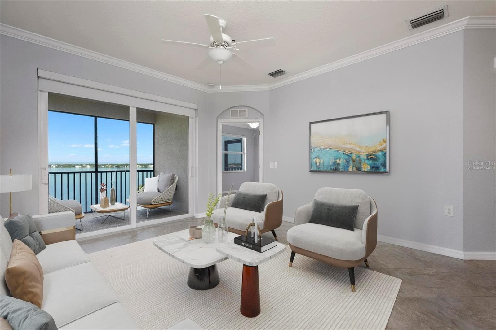 Living room/balcony (Virtually staged) - 920 TIDEWATER SHORES LOOP #301, BRADENTON
