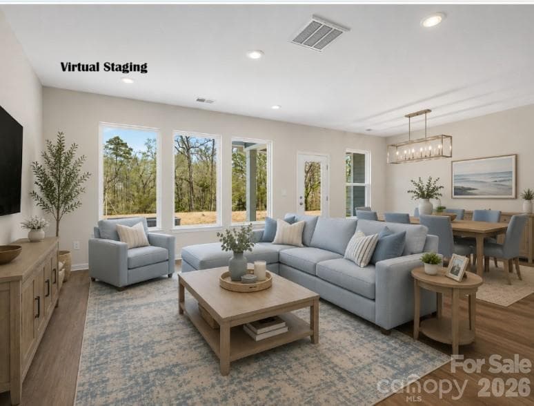 Virtual staging living room/dining area - 258 Alluvium Lane, Waxhaw