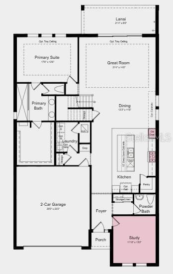 First Floor Plan~ Additional Highlights Include: a study in place of a flex room, an outdoor kitchen rough-in, gourmet kitchen, tray ceiling package, pocket glass sliding door out to the covered lanai, and impact windows throughout the home. - 10851 ECLIPSE ST, SARASOTA