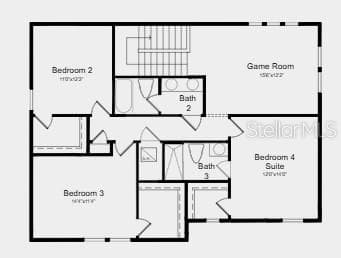 Second Floor Plan~ Additional Highlights Include: a study in place of a flex room, an outdoor kitchen rough-in, gourmet kitchen, tray ceiling package, pocket glass sliding door out to the covered lanai, and impact windows throughout the home. - 10851 ECLIPSE ST, SARASOTA