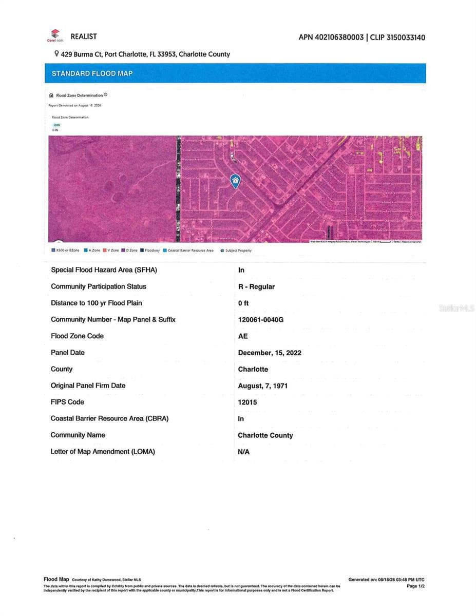 Flood Map - 429 BURMA CT, PORT CHARLOTTE