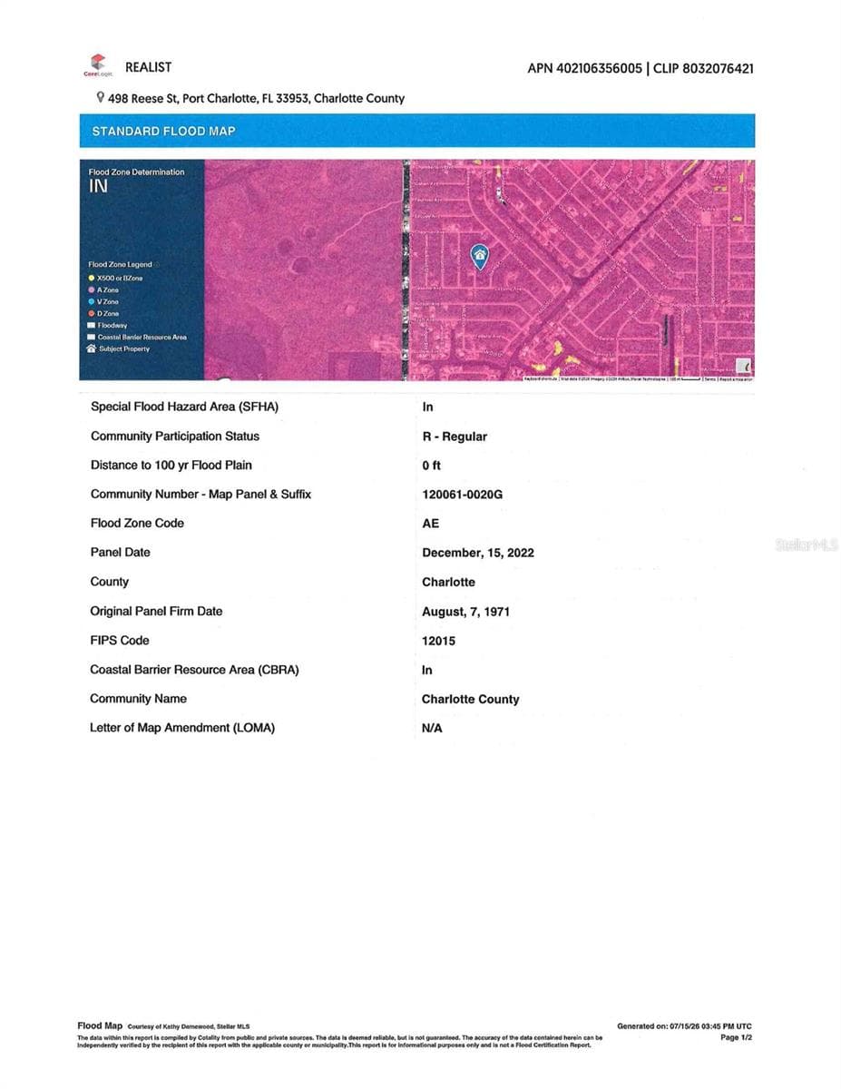 Flood Map - 498 REESE ST, PORT CHARLOTTE