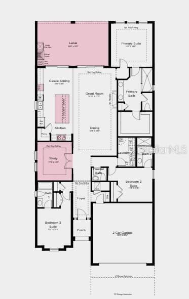 Floor Plan ~ Additional Highlights Include: gourmet kitchen, study in place of a flex room, 10' ceilings, covered extended lanai with an outdoor kitchen with vented hood, 8' interior doors, whole house impact windows, tray ceiling package, pool and spa, direct access from the primary closet to laundry room, and upgraded quartz countertops - 10606 ECLIPSE ST, SARASOTA
