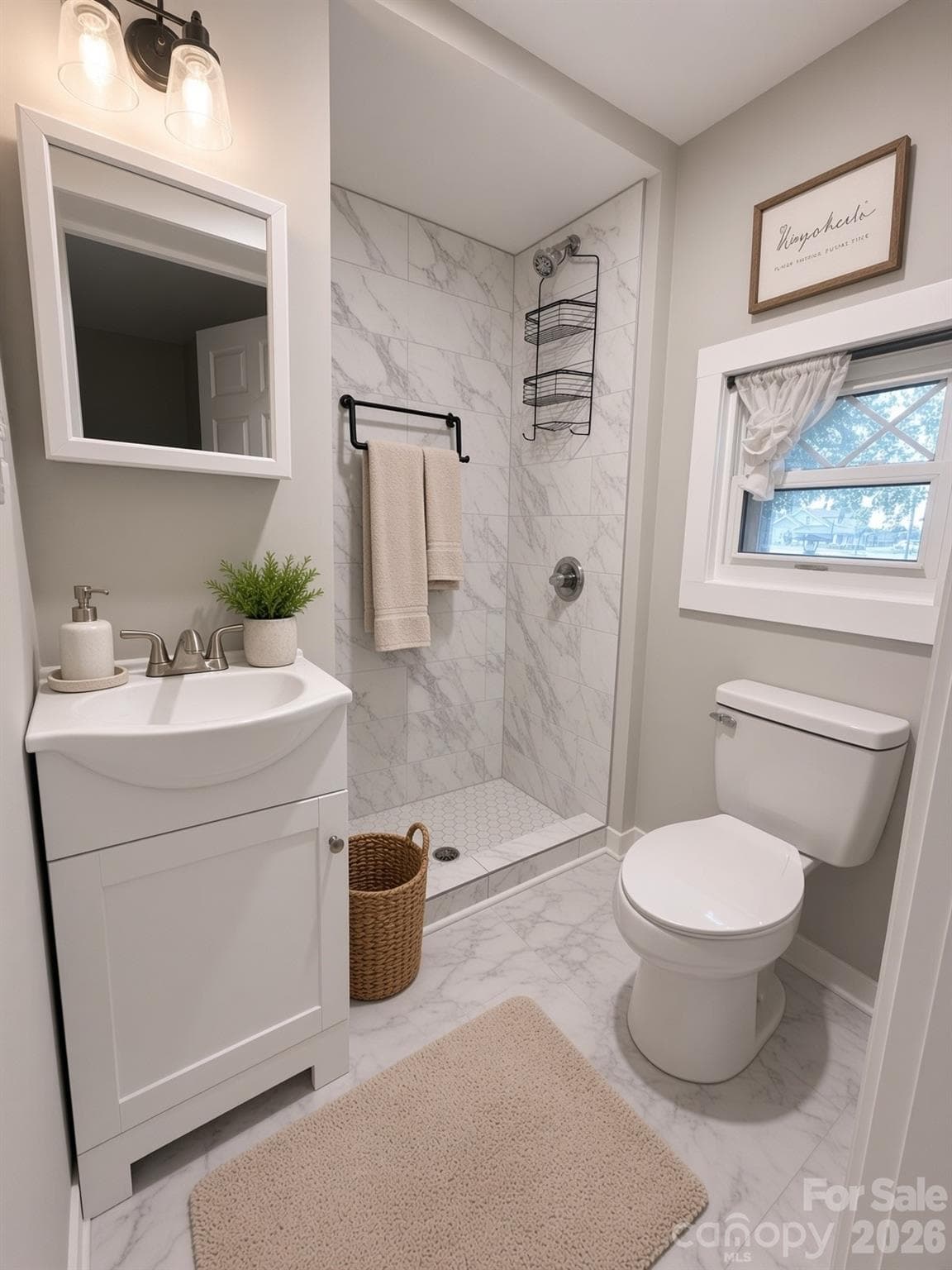 AI staged master bathroom - 2709 N Main Avenue, Newton