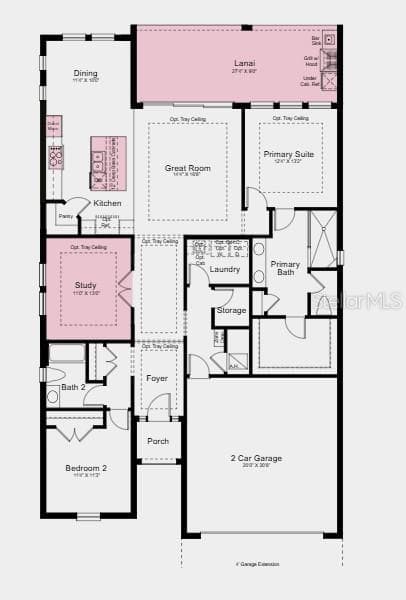 Floor Plan ~ Additional Highlights Include: an extended covered lanai with an outdoor kitchen, gourmet kitchen, a study in place of a flex room, and a pool and spa included - 10610 ECLIPSE ST, SARASOTA