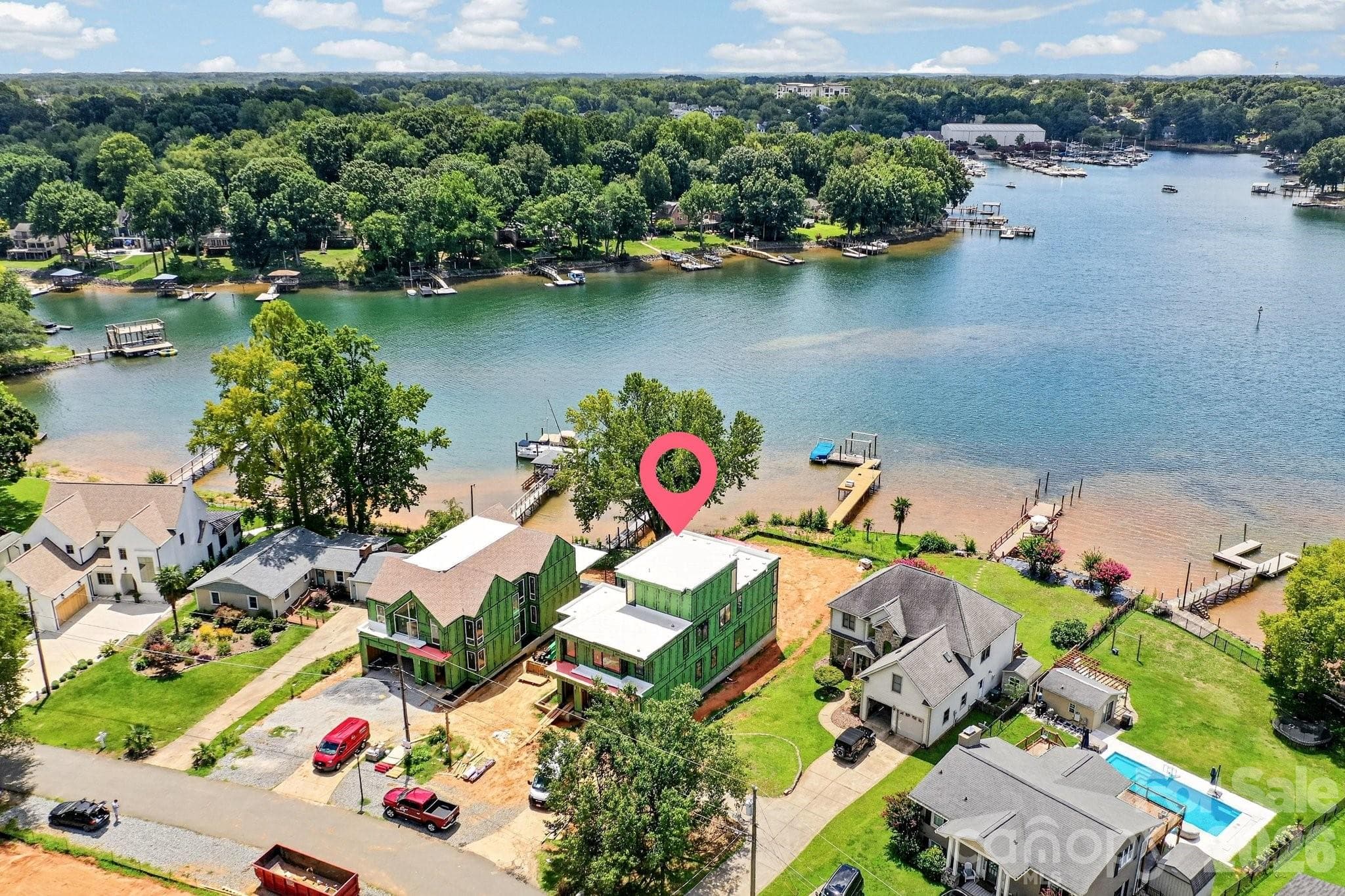 Aerial view of the home under construction facing a southern direction. - Cornelius