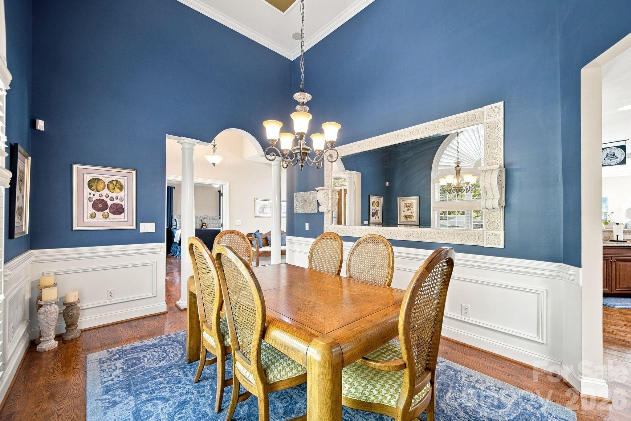 The dining room features impressive 14-foot ceilings. - 1001 Heritage Acres Drive, Weddington