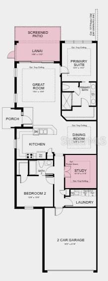 Floor Plan~ Additional Highlights Include: tray ceiling package, pocket doors into the study, 8' interior doors, GE refrigerator, top load laundry package, and upgraded 42" kitchen cabinets. - 7452 MOONBEAM AVE, SARASOTA