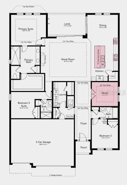 Floor Plan~ Additional Highlights Include: tray ceiling package, cabinets in the center island, 8' interior doors, appliance cafe gas 6 burner stainless steel range top, pendant light in the kitchen, outdoor kitchen rough-in, and garage floor seal with flakes and clear coat. - 13481 MANAROLA WAY, ENGLEWOOD