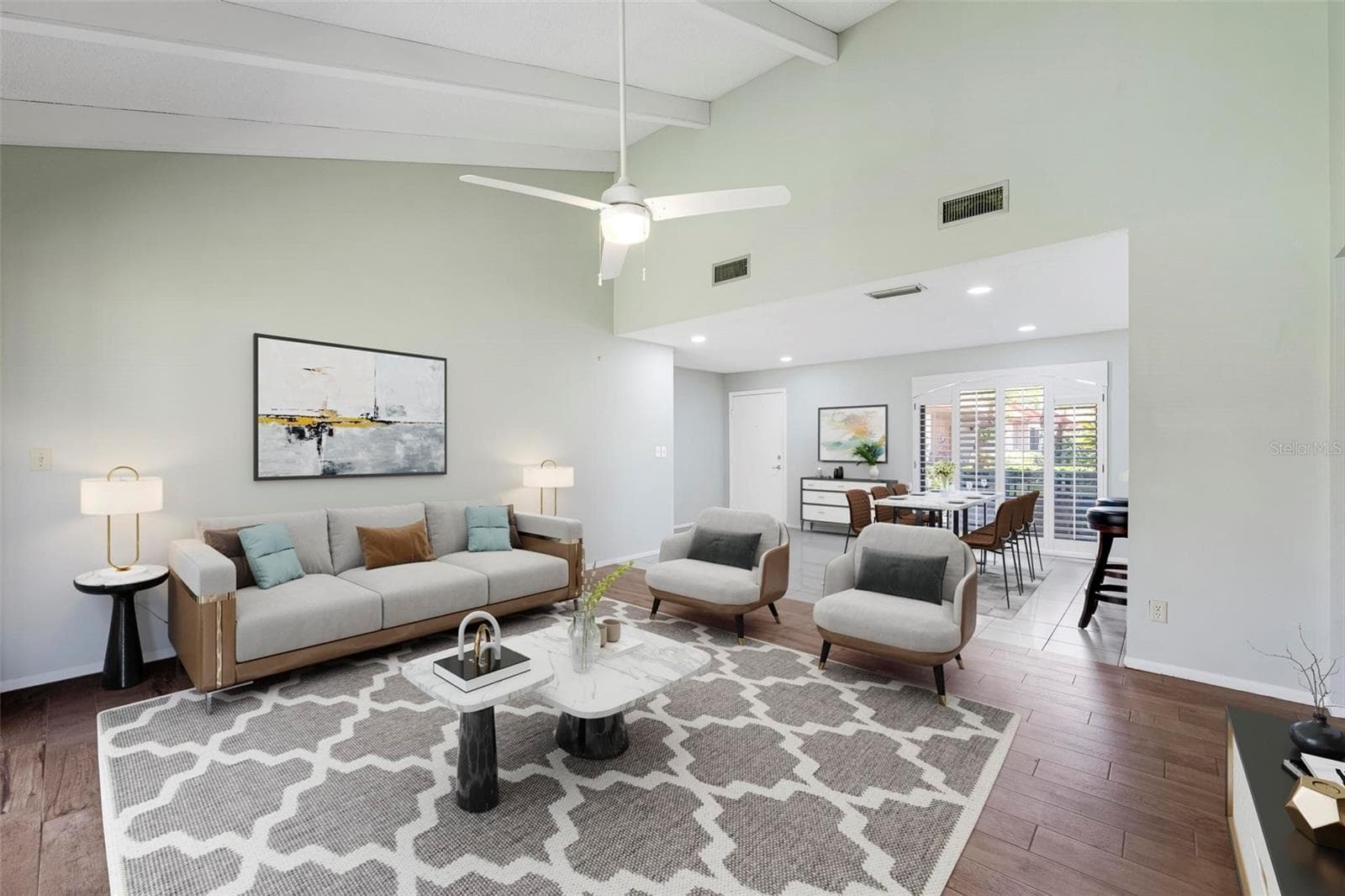 VIRTUAL FURNITURE ; GREAT ROOM LOOKING INTO DINETTE - 6246 DRAW LN #12, SARASOTA