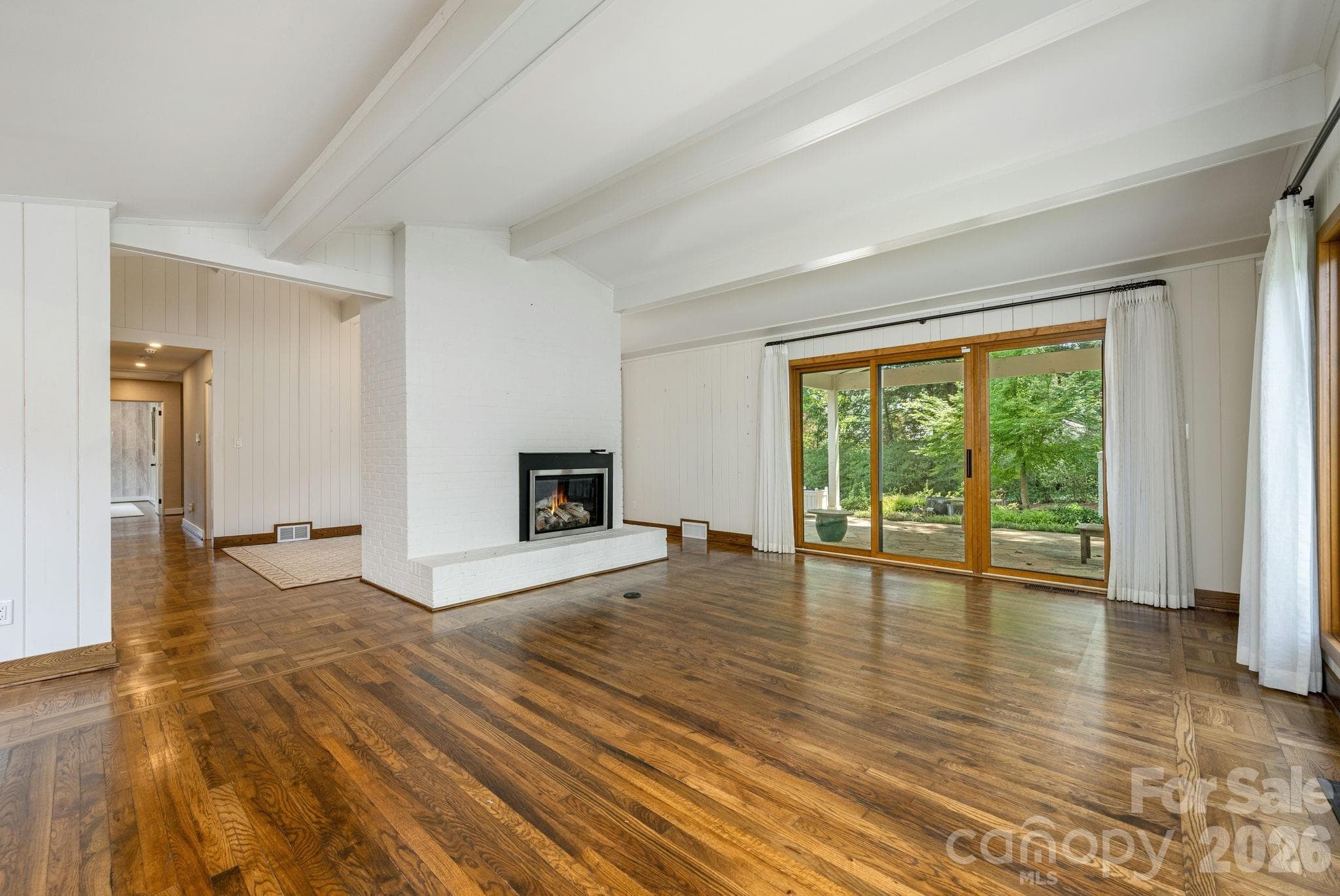 Living room with fireplace - 28 Forest Road, Asheville