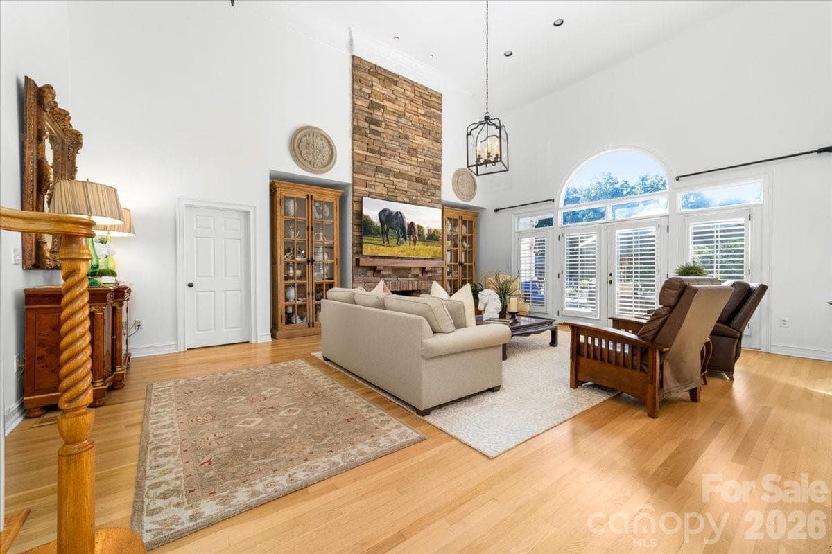 two story brick fireplace - 21300 Blakely Shores Drive, Cornelius