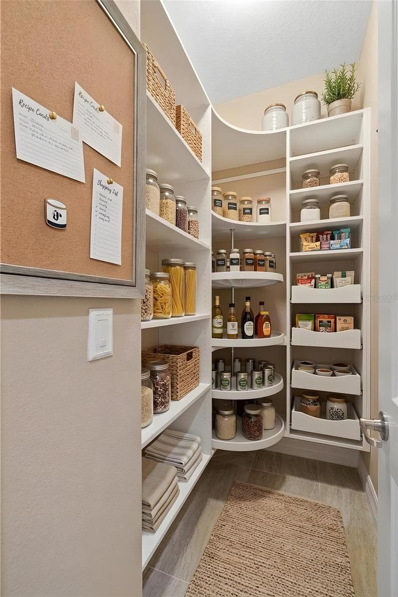 Even the pantry gets thoughtful attention, with a walk-in design, built-in shelving, pull-out storage and a corner Lazy Susan that makes excellent use of every inch. There’s even a convenient spot for shopping lists, recipes and the inevitable “don’t forget the coffee” reminder. - 1528 FOREST GLEN CT, PALM HARBOR