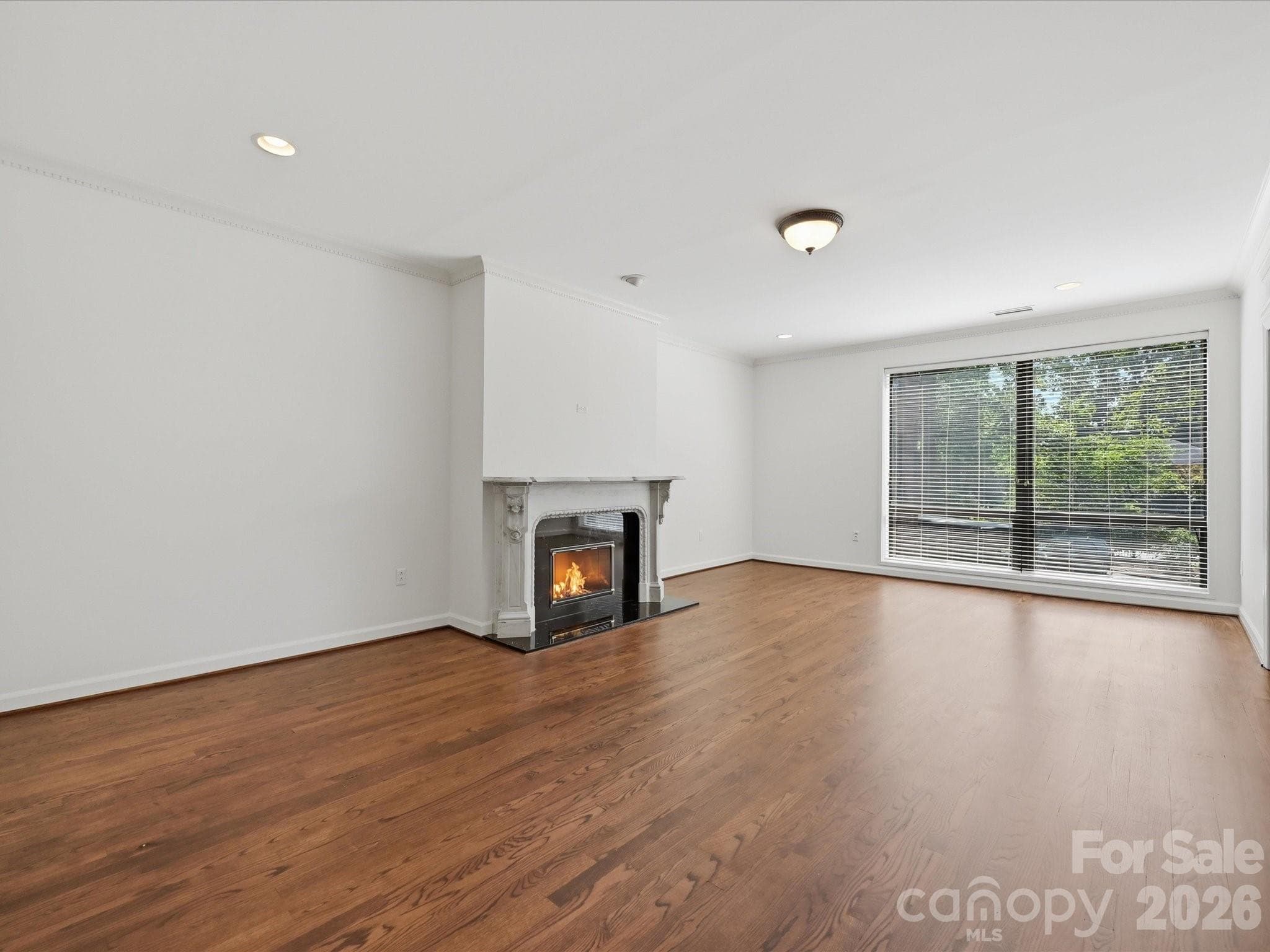 Living room with gas logs in fireplace - 806 Cherokee Road, Charlotte