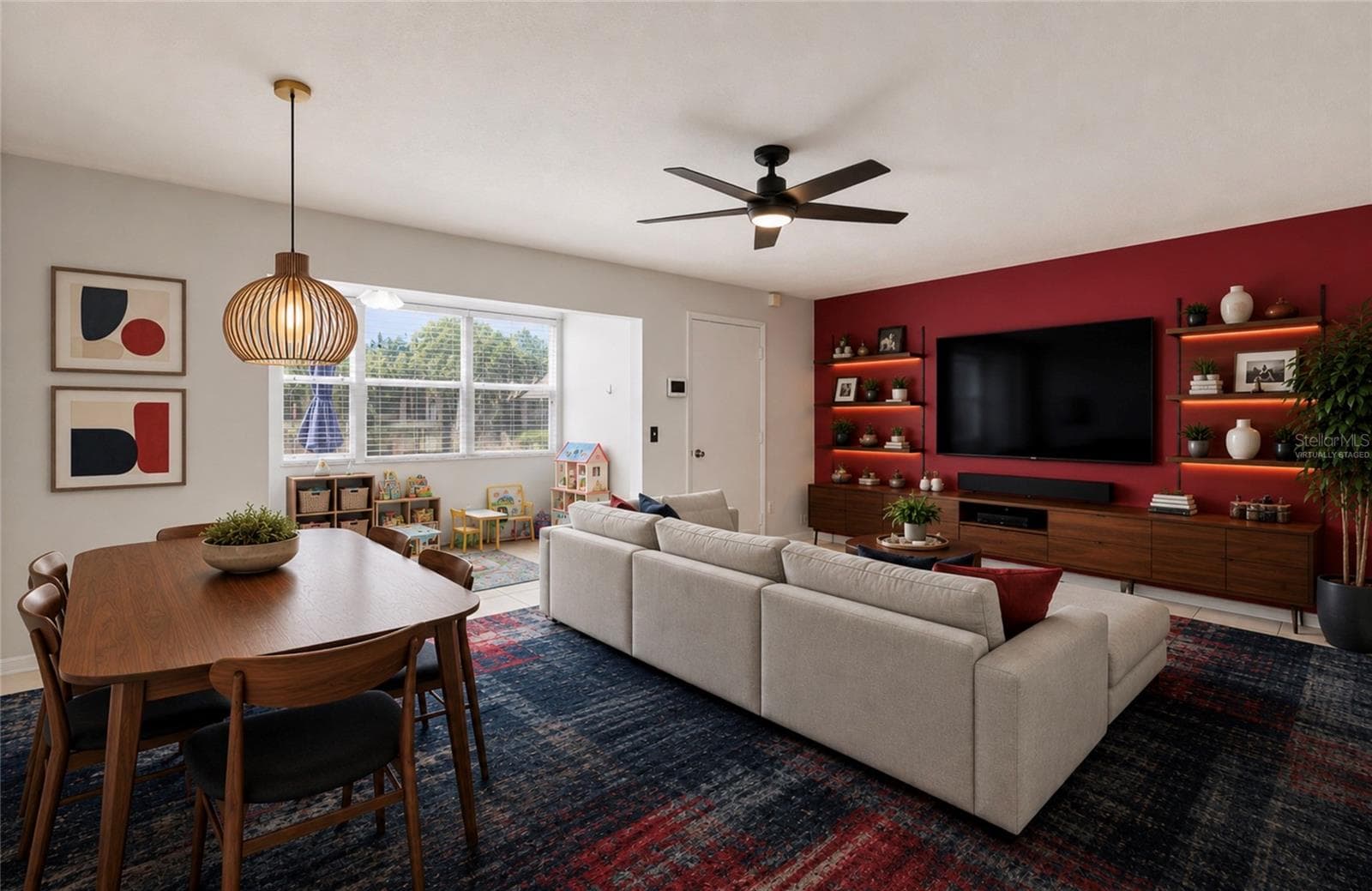 Virtually Staged.  Reimagined huge living space!  Plenty of space for both a living and dining room, and extra space for a kids playroom or reading nook on converted lanai.  Plus laundry room behind the door! - 4038 CORTEZ DR #B, TAMPA