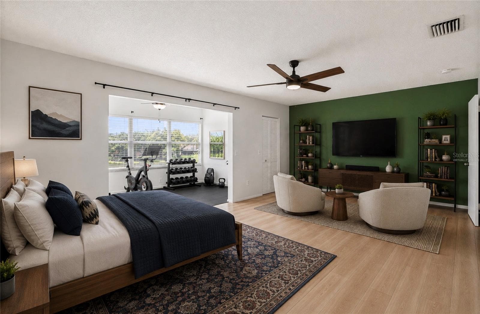 Virtually Staged.  Reimagined Primary Bedroom Suite.  This massive room plus converted lanai allows for a stunning living space.  Room for a king size bed, sitting area, AND a workout space.  Plus an en-suite bathroom AND a large, walk-in closet. - 4038 CORTEZ DR #B, TAMPA