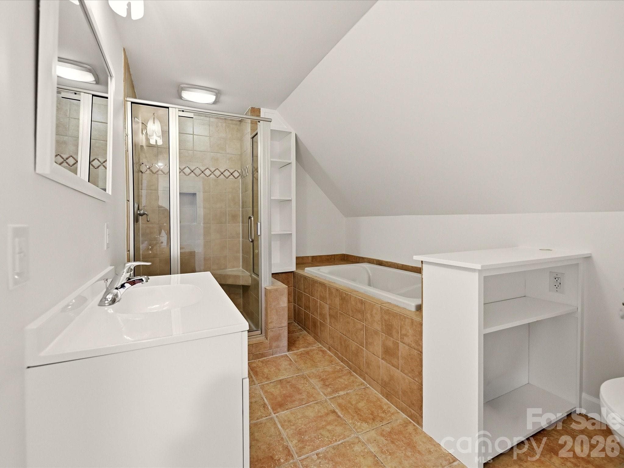 3rd bathroom upstairs with shower and seperate tub. - 20845 Lagoona Drive, Cornelius