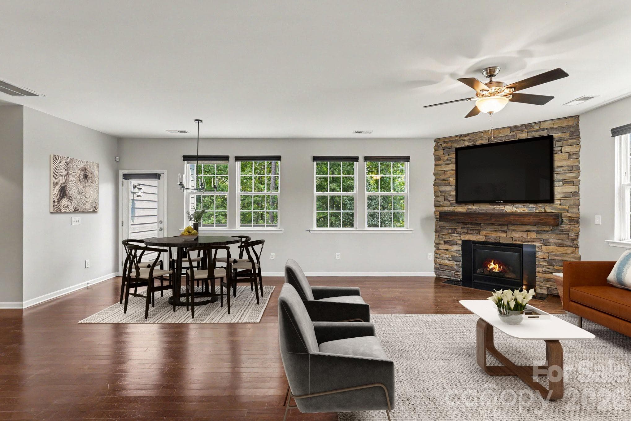 Virtually stage living room abd dining area - 487 Moses Drive, Fort Mill