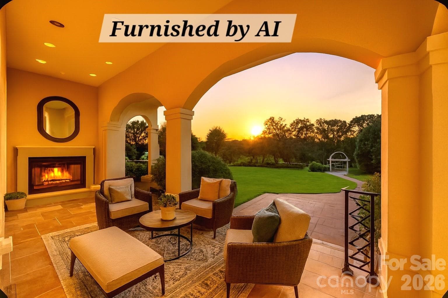 Covered outdoor fireplace overlooking the grounds —perfect for year-round entertaining. - 3619 Links Drive NE, Conover