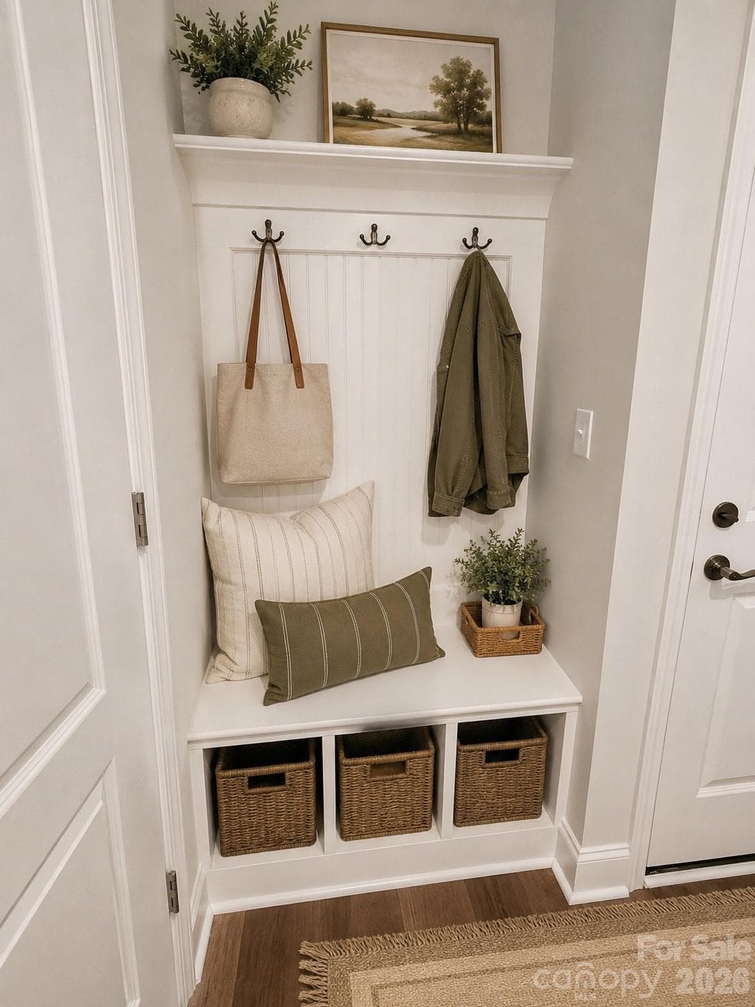 The DROPZONE is conveniently located off of the garage.  Coat closet and convenient work from home space is also here.  (this image has been virtually staged) - 1318 Poppy Way, Matthews