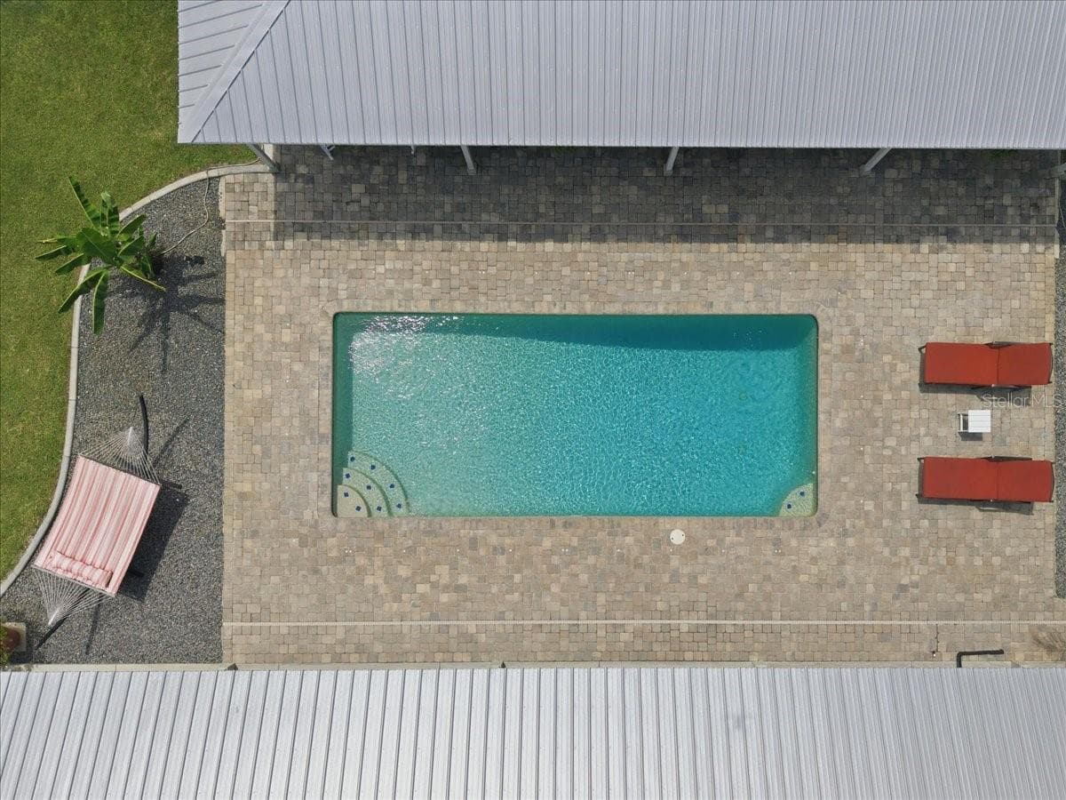 Aerial View of Pool Between Main House & Guest House - 1500 SPRING GARDEN RANCH RD, DE LEON SPRINGS