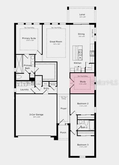 Floor Plan ~ Additional Highlights Include: flush mount lighting in the great room and French doors into the study - 3023 PARAPET TERRACE PL, PLANT CITY