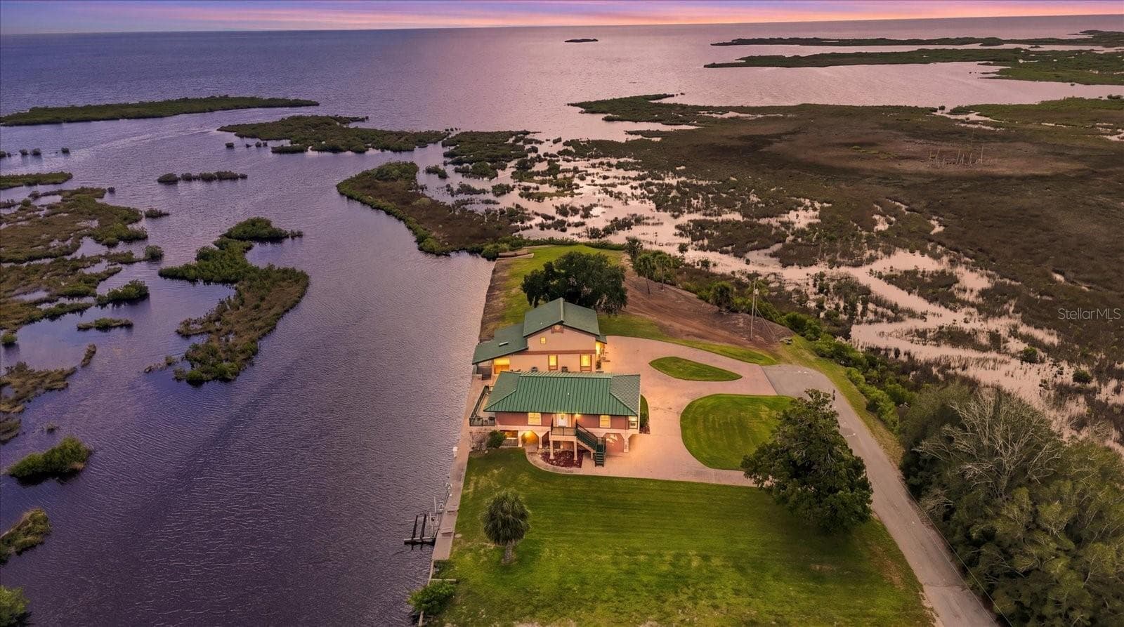 Twilight Aerial – Waterfront & Coastal Setting - 3194 INDIAN GULF LN, HERNANDO BEACH