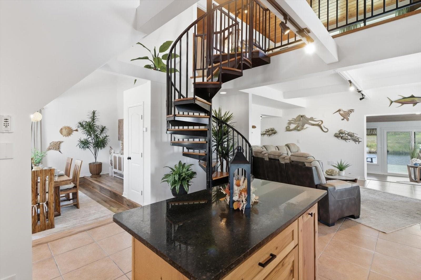 Kitchen / Living Area – Spiral Staircase & Open Floor Plan - 3194 INDIAN GULF LN, HERNANDO BEACH