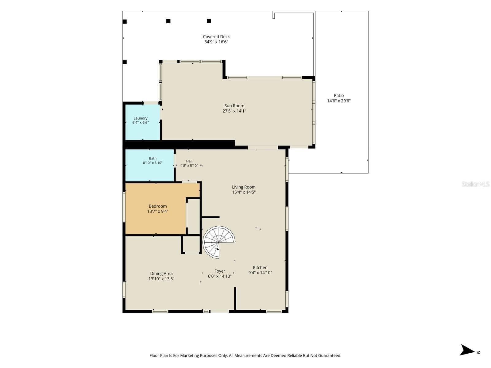 First-Floor Floor Plan – Living, Dining, Kitchen, Guest Bedroom, Florida Room, Laundry & Waterfront Deck - 3194 INDIAN GULF LN, HERNANDO BEACH