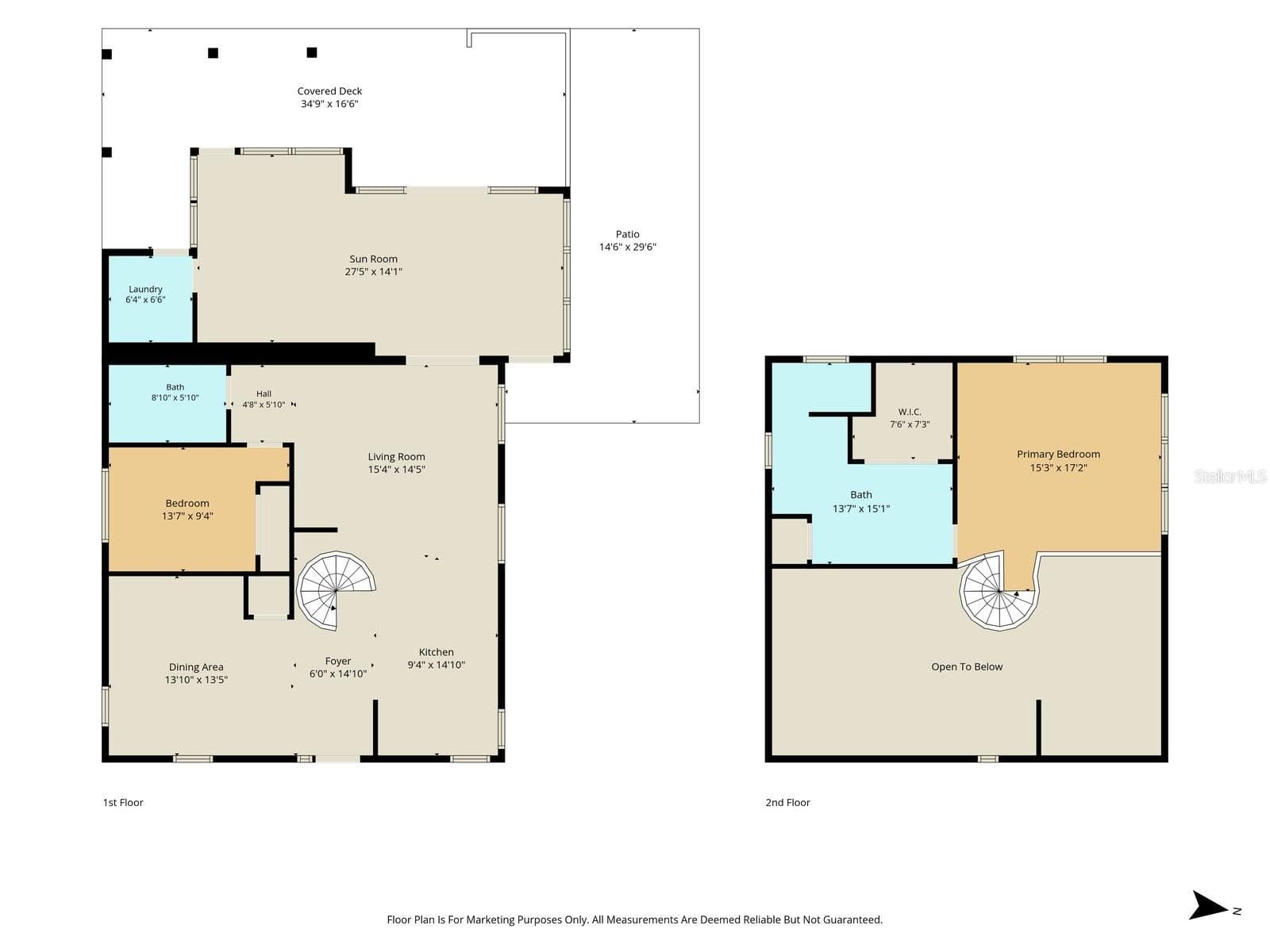 Combined Floor Plan – First & Second Levels, Living Areas, Bedrooms, Florida Room & Waterfront Deck - 3194 INDIAN GULF LN, HERNANDO BEACH