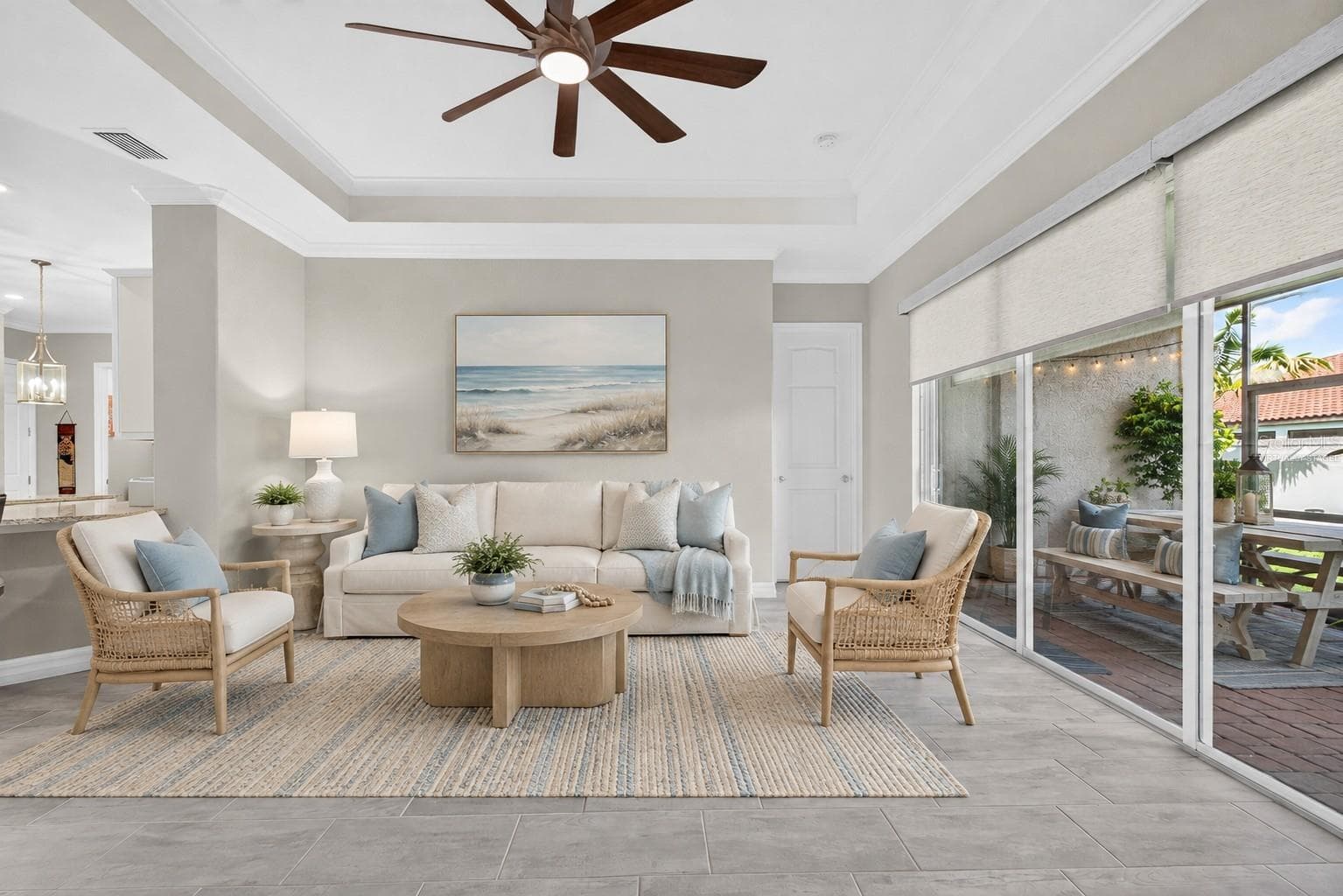 Virtually Staged Great Room, Tray Ceiling 10ft, Tile Floors Throughout - 11825 PERENNIAL PL, BRADENTON