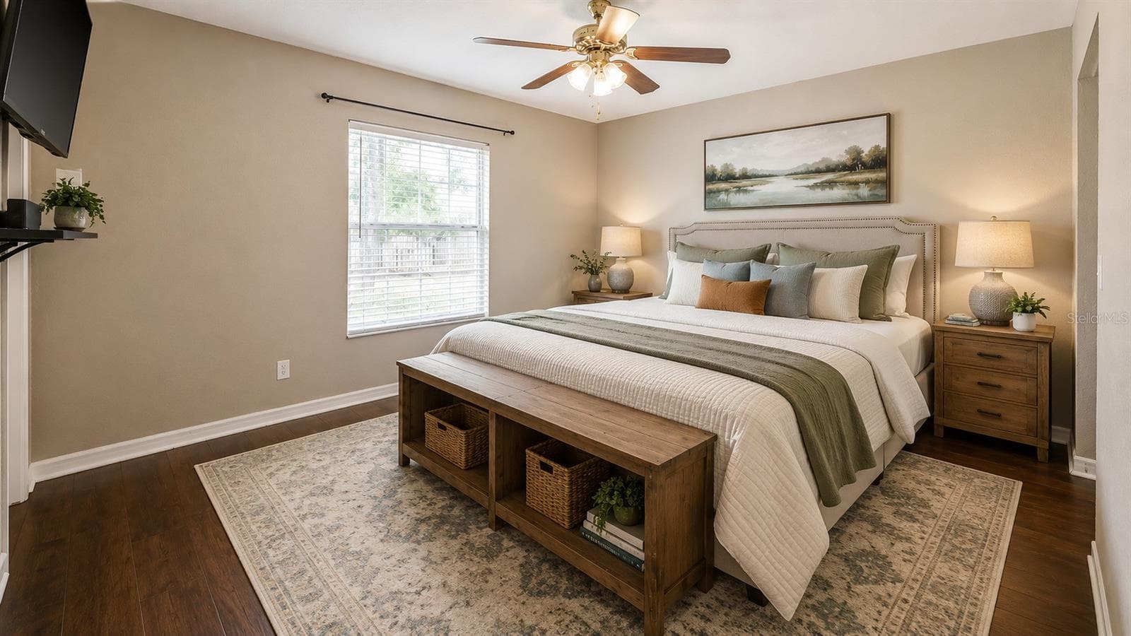 Staged - Large Primary Bedroom with wood looking floors - 4188 SE 134TH PL, BELLEVIEW