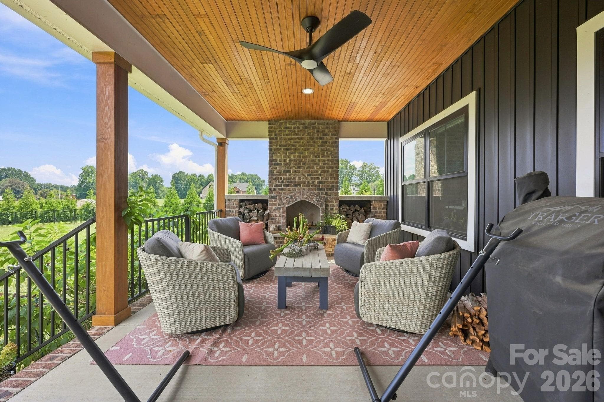 Covered Back Porch with Woodburning Fireplace - 215 Cal Kennedy Road, Cleveland