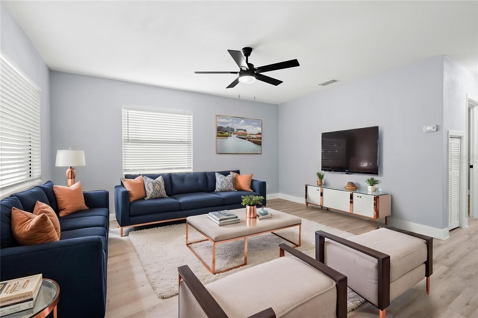 virtually staged living room - 3921 W GRAY ST, TAMPA
