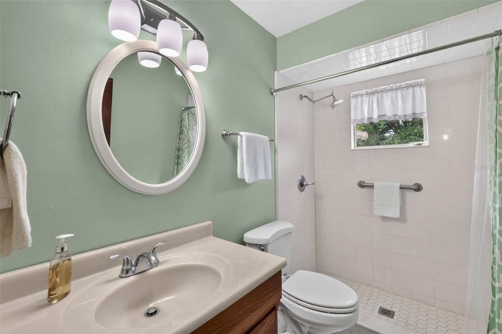 Full hall bath featuring tiled shower and window - 24939 OLD DEER RD, PAISLEY