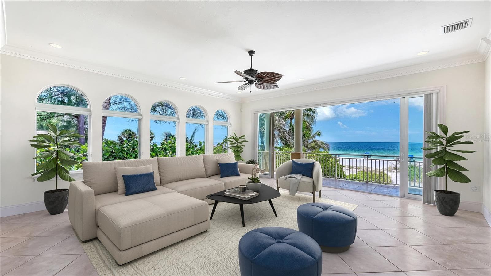 Virtually staged living room with virtually painted walls. - 106 74TH ST #100, HOLMES BEACH