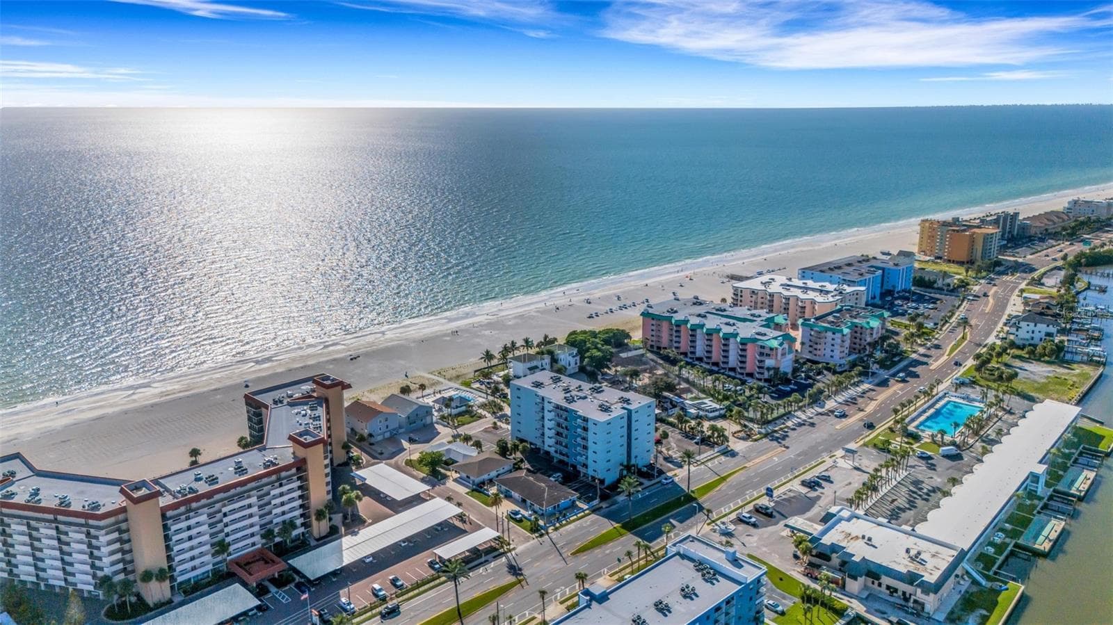 Aerial view showcases the spectacular Gulf Coast setting of Redington Shores. - 18317 SUNSET BLVD, REDINGTON SHORES