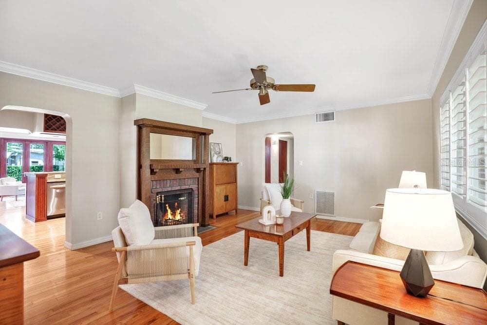 Formal Living Room with Wood Burning Fireplace - 601 WESTMINSTER ST, ORLANDO
