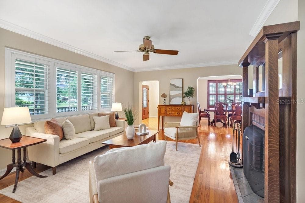 Formal Living Room with Wood Burning Fireplace - 601 WESTMINSTER ST, ORLANDO