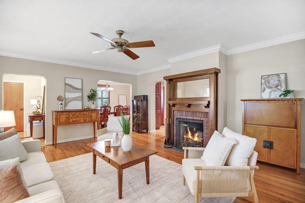 Formal Living Room Custom Tiger Maple Wood Mantle - 601 WESTMINSTER ST, ORLANDO