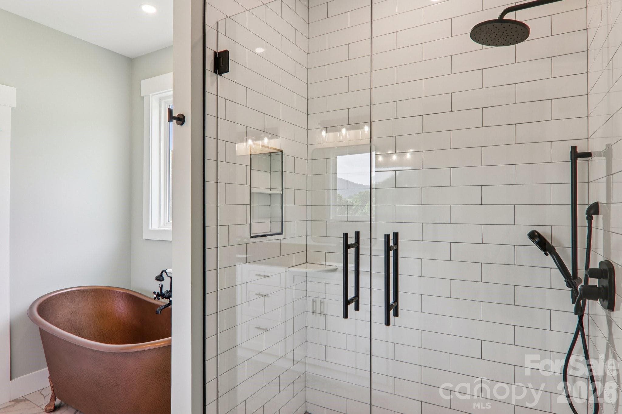 Primary bath walk-in shower. - 1060 California Creek Road, Mars Hill