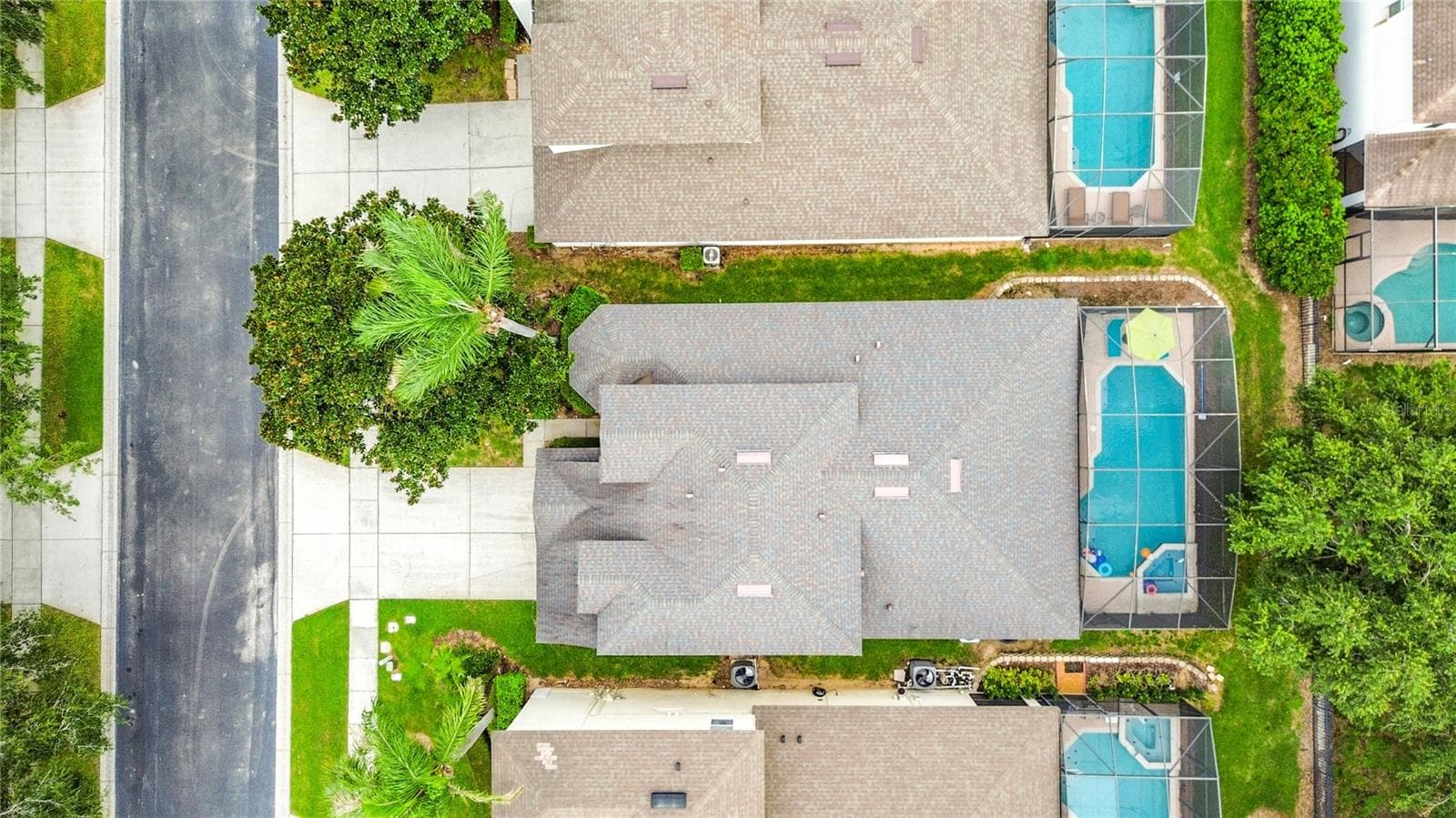 Aerial view showcasing the home's private pool enclosure. - 7742 COMROW ST, KISSIMMEE