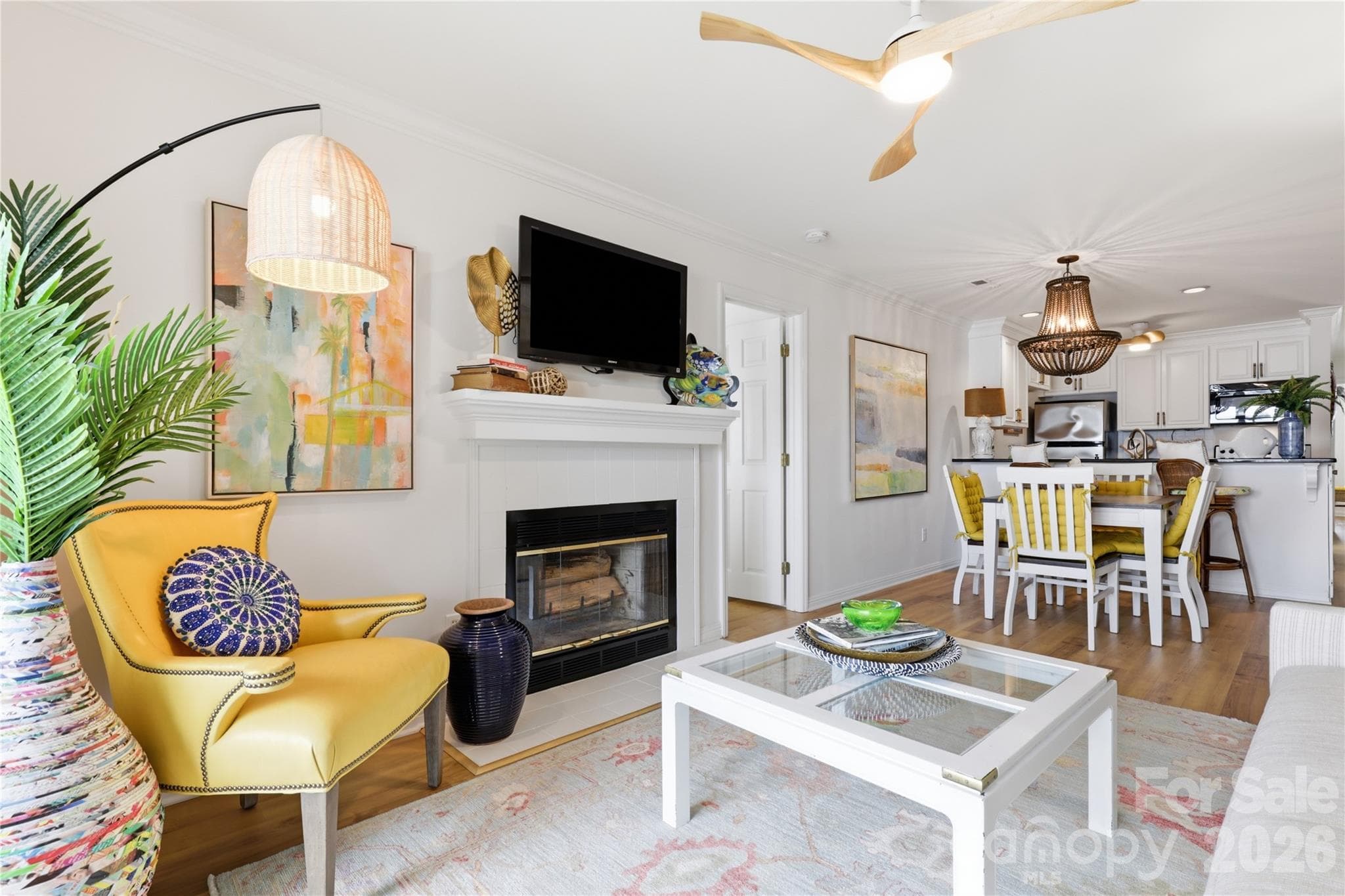 Fireplace adds warmth and character to the main living area. - 932 Southwest Drive, Davidson