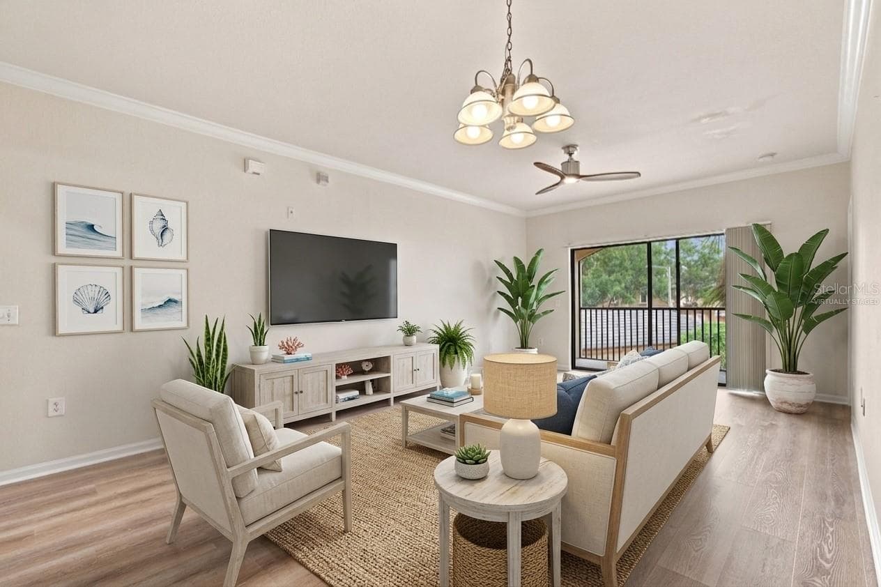 Living Room Virtually Staged - 2151 CHIANTI PL #12-122, PALM HARBOR