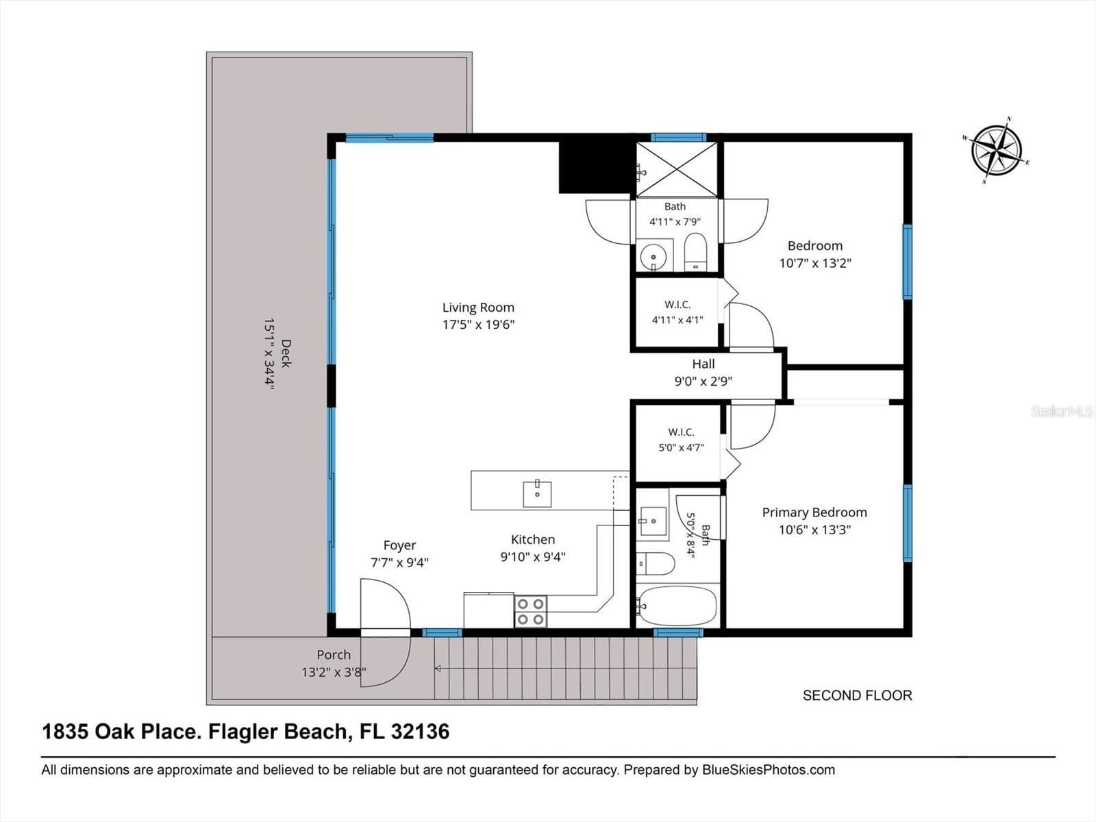 2nd floor living space with deck floor plan - 1835 OAK PL, FLAGLER BEACH