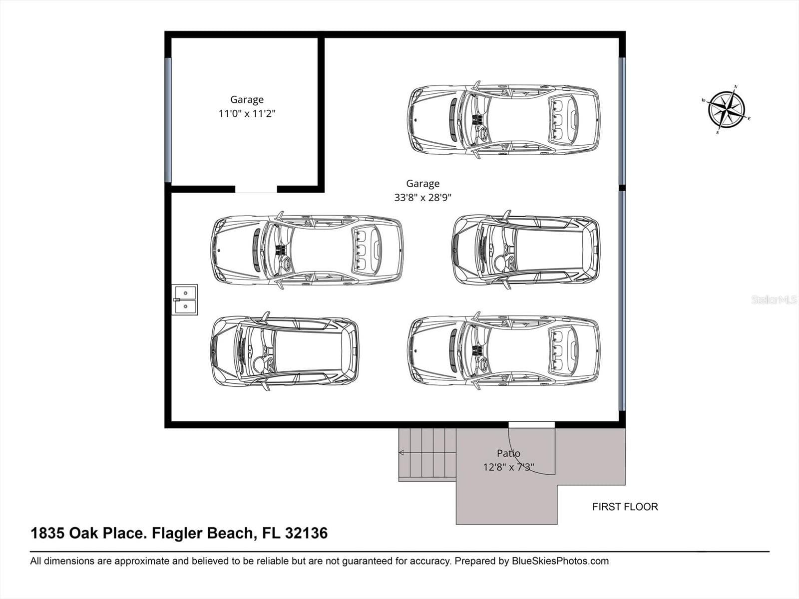 Garage floor plan showing vehicle space and spare room as described in listing - 1835 OAK PL, FLAGLER BEACH