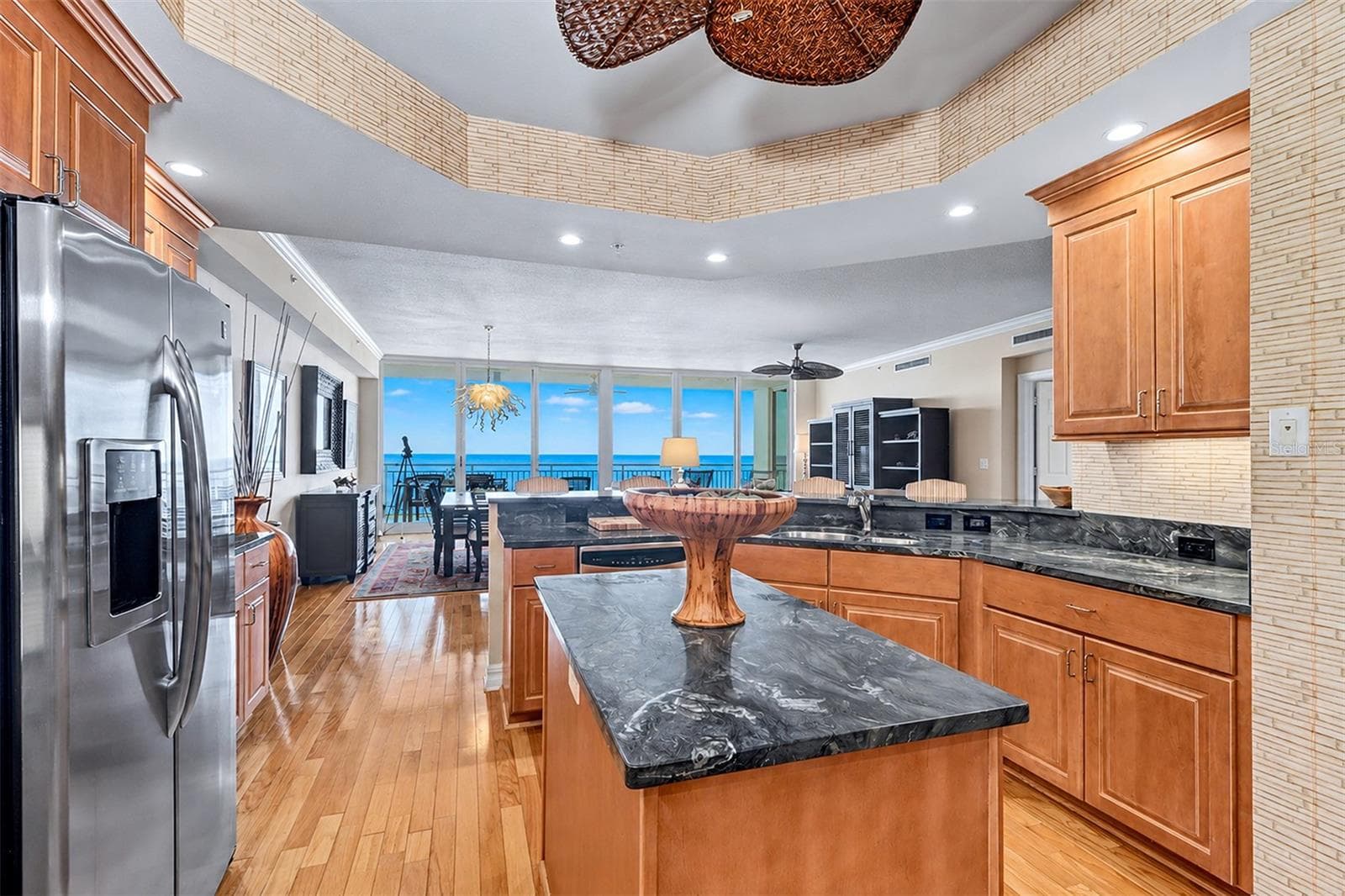 ...... Kitchen Pic 3.. Solid Wood Cabinetry - Granite - GE Profile Appliance Package . Prep Island.. Water View. - 15208 GULF BLVD #404, MADEIRA BEACH