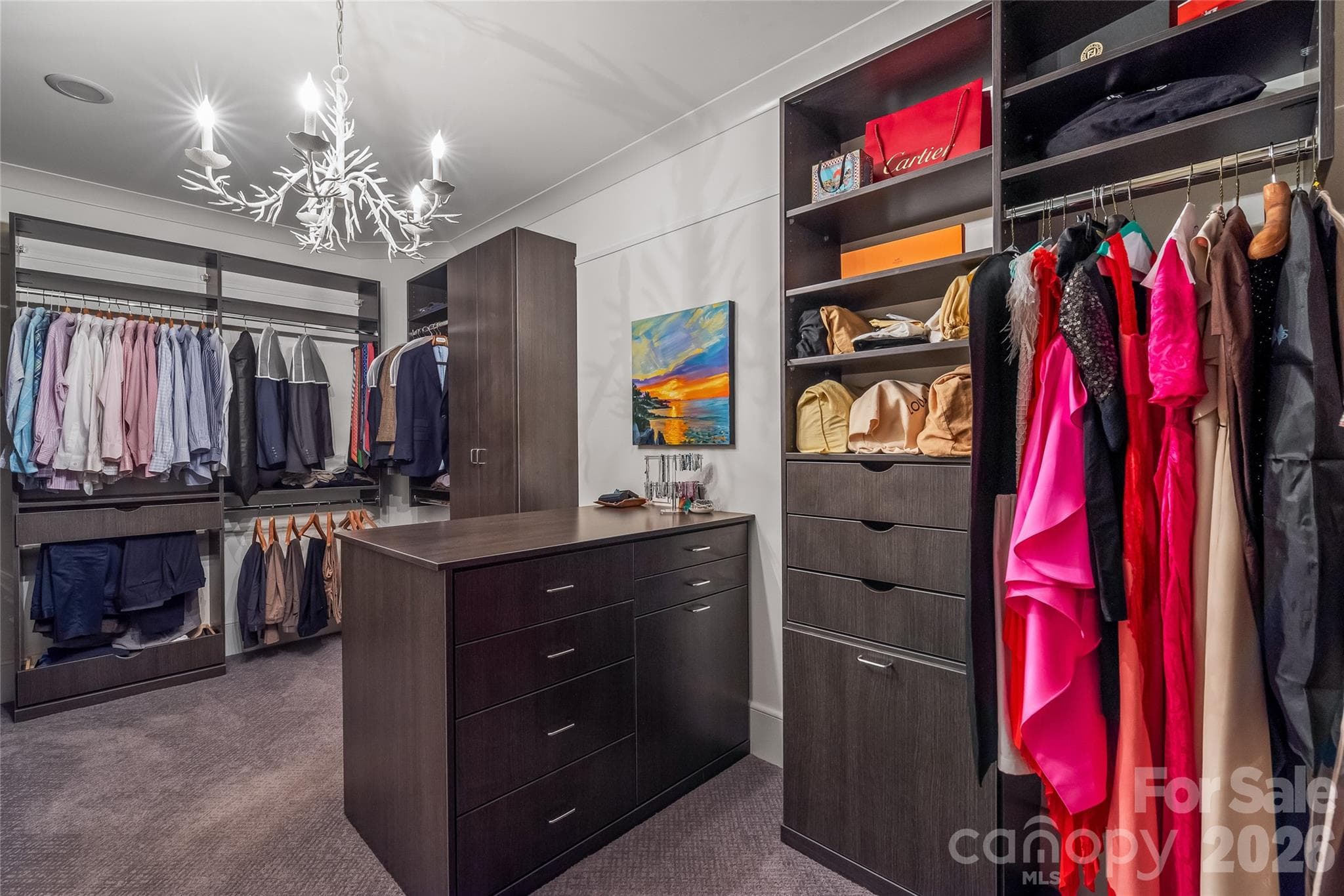 Primary closet with organizers, and a reinforced section of flooring for an at-home safe - 2800 Wintergreen Drive, Charlotte