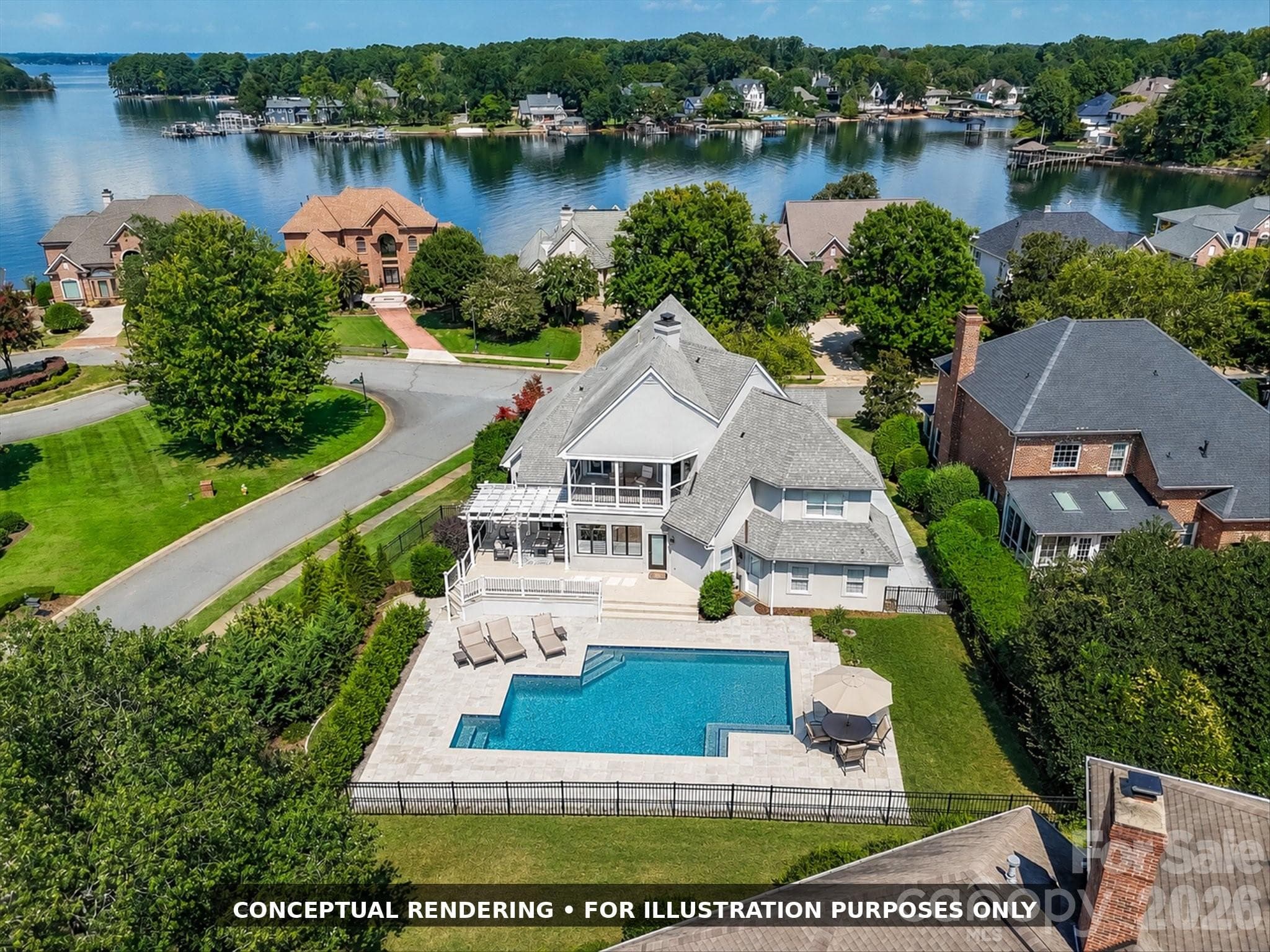 Conceptual rendering shown for visualization purposes only. Pool is not currently installed. Design, size, placement and feasibility are subject to buyer verification and applicable permits and approvals. - 17626 Spinnakers Reach Drive, Cornelius